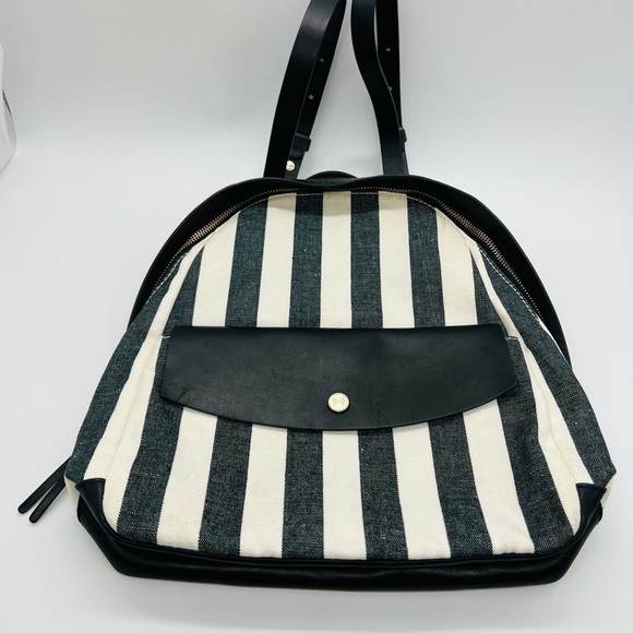 SKAGEN BEAUTIFUL LEATHER AND COTTON BLACK AND WHITE STRIPED BACKPACK - Picture 15 of 16